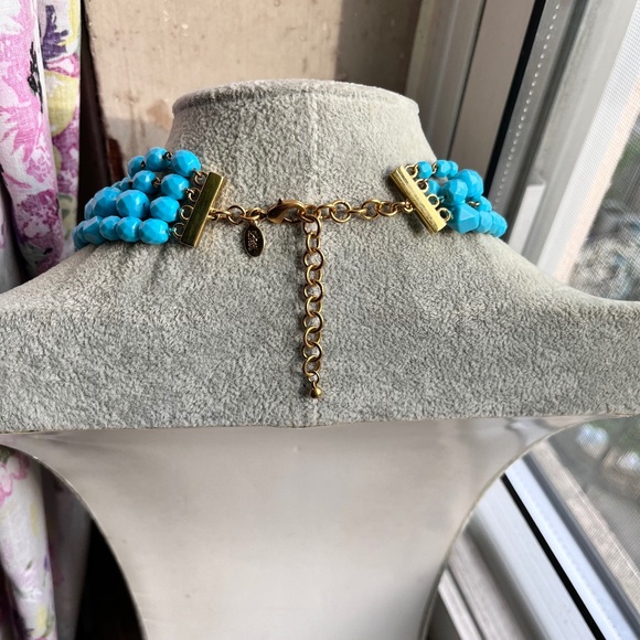 Joan Rivers Designer Signed Aqua Bead Waterfall Bib Necklace Collectible - Picture 4 of 6